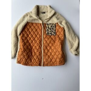 IZURIA Casual Jacket Plush Women's Long Sleeve Round Neck Patchwork Zipper SZ XL